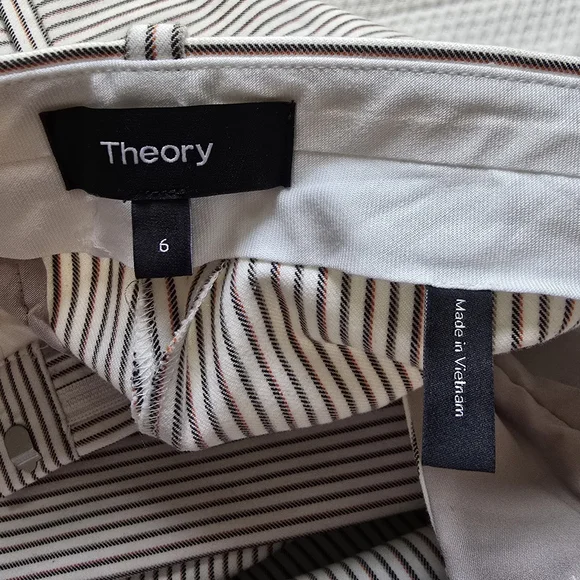 NEW Theory Women's Cotton Trousers with Pinstripes - Picture 5 of 9